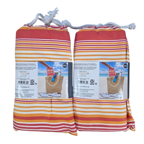 Better Homes And Gardens Coral Stripe Quick Dry Beach Towel Lot Of 2 38x72 NWT - Picture 2 of 5